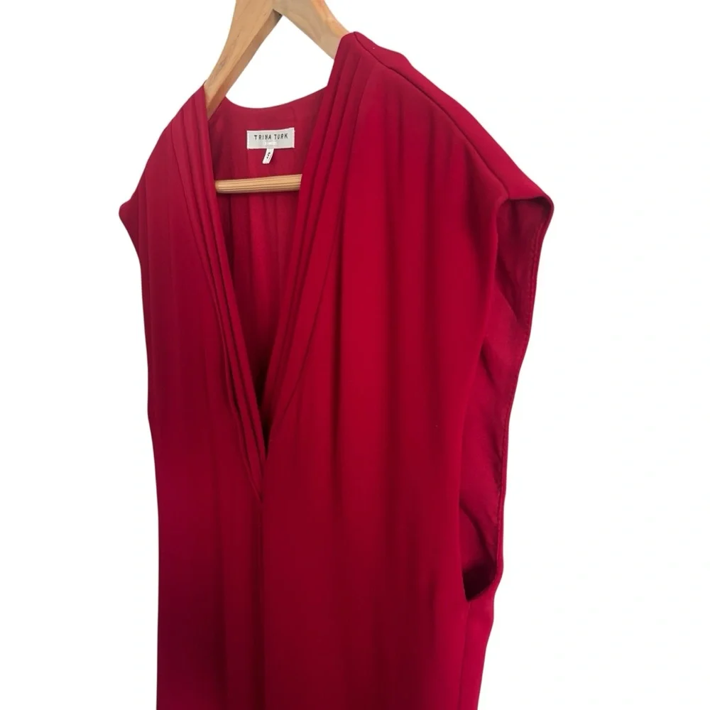 Trina Turk Zula Double Georgette Pleated V-Neck Cap Sleeve Shift Dress - Picture 11 of 14